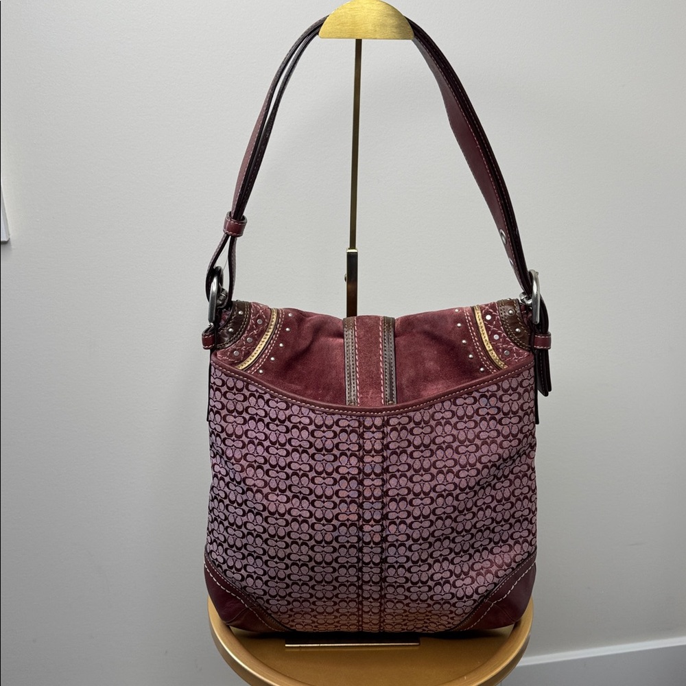 Coach SoHo Studded Mini C Signature Hobo Flap Bag F11405 Plum Berry - Picture 8 of 12